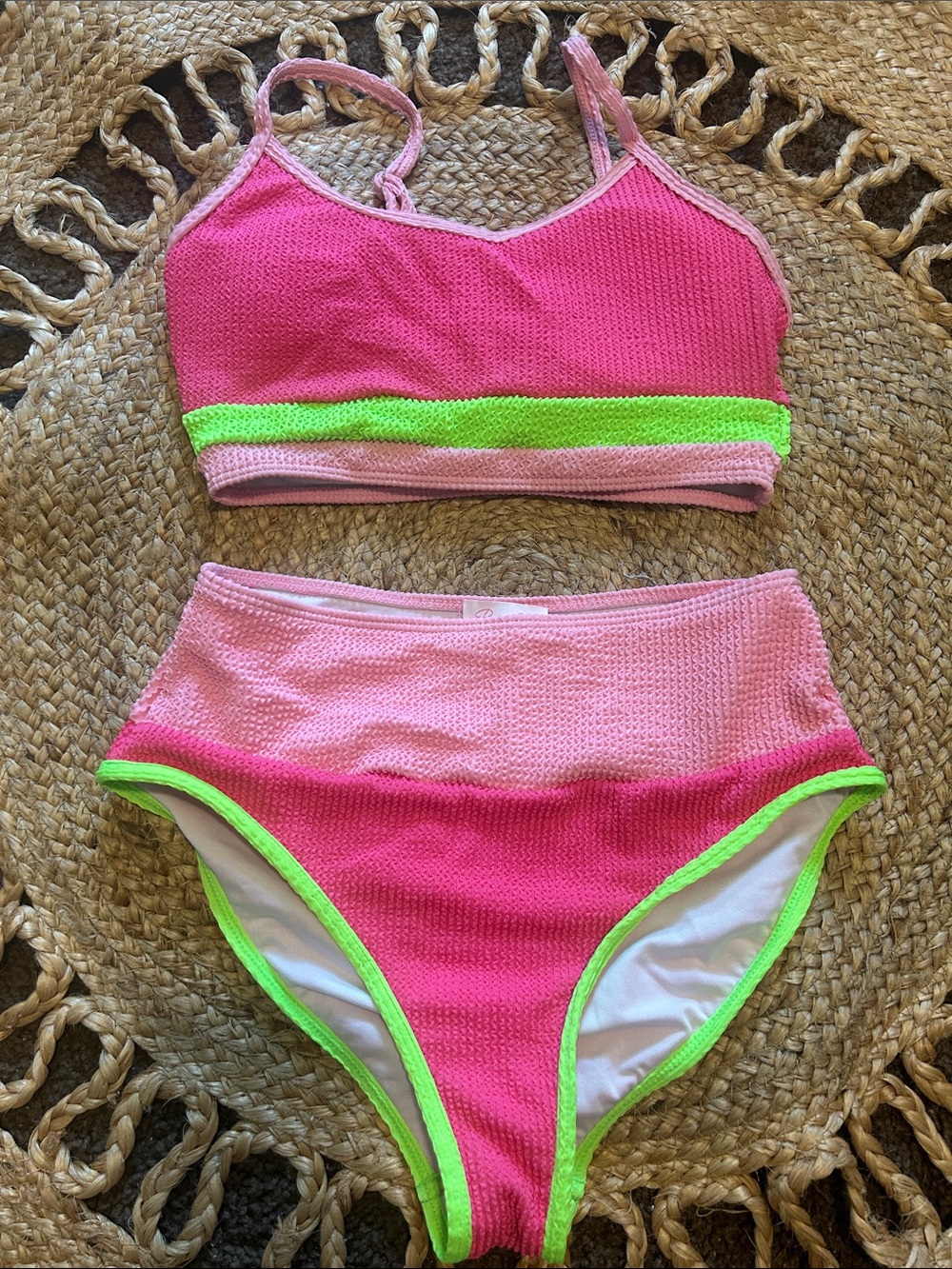 Pink Lily Hot Pink & Neon Green Girls' Two-Piece Bikini Set